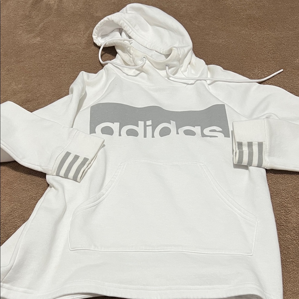 Adidas White Hoodie with Silver Accents